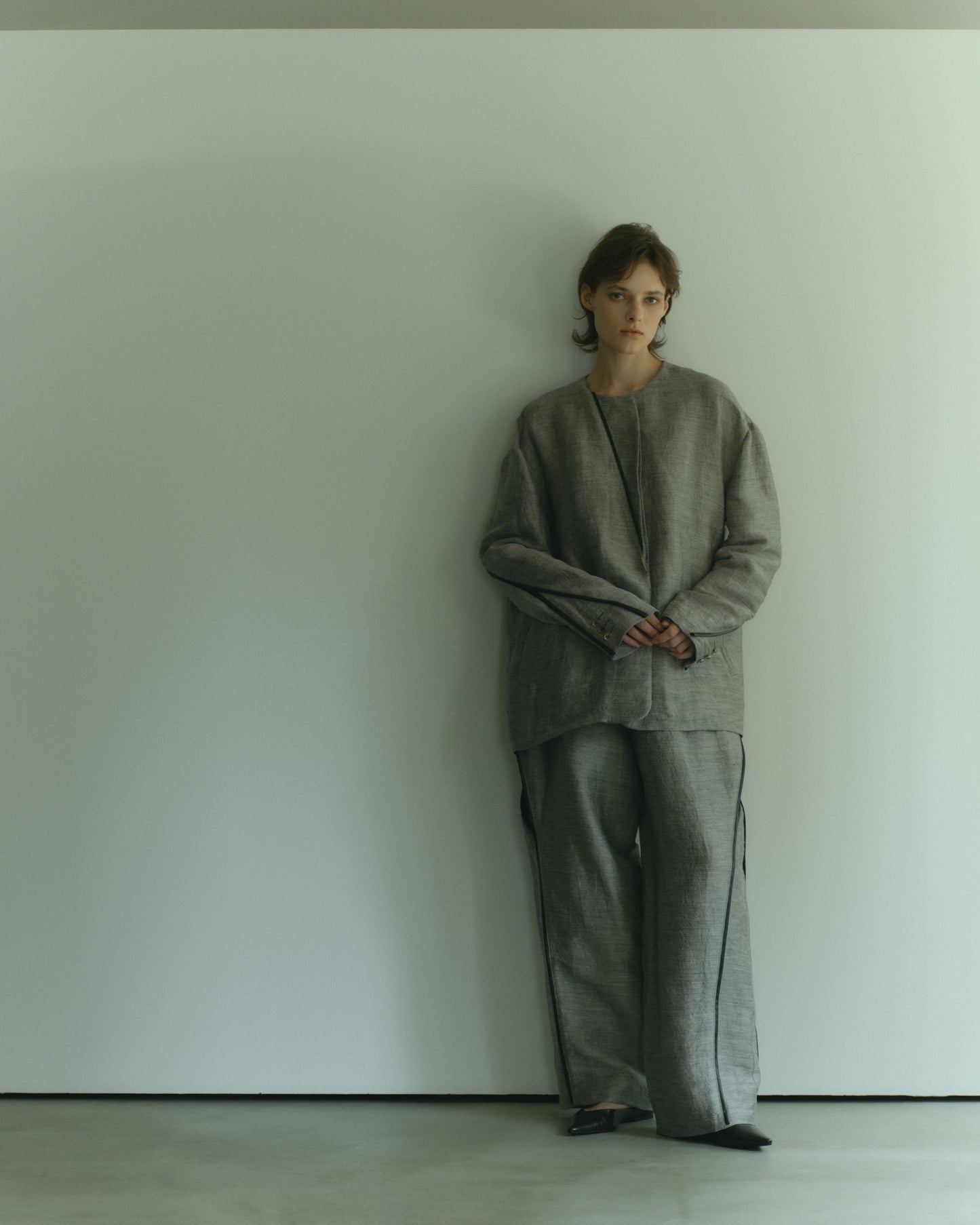 Linen Cupro Slit pants / grey