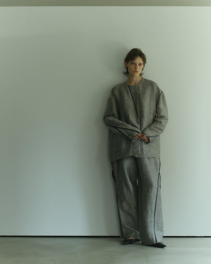 Linen Cupro Slit pants / grey