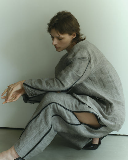 Linen Cupro Slit pants / grey