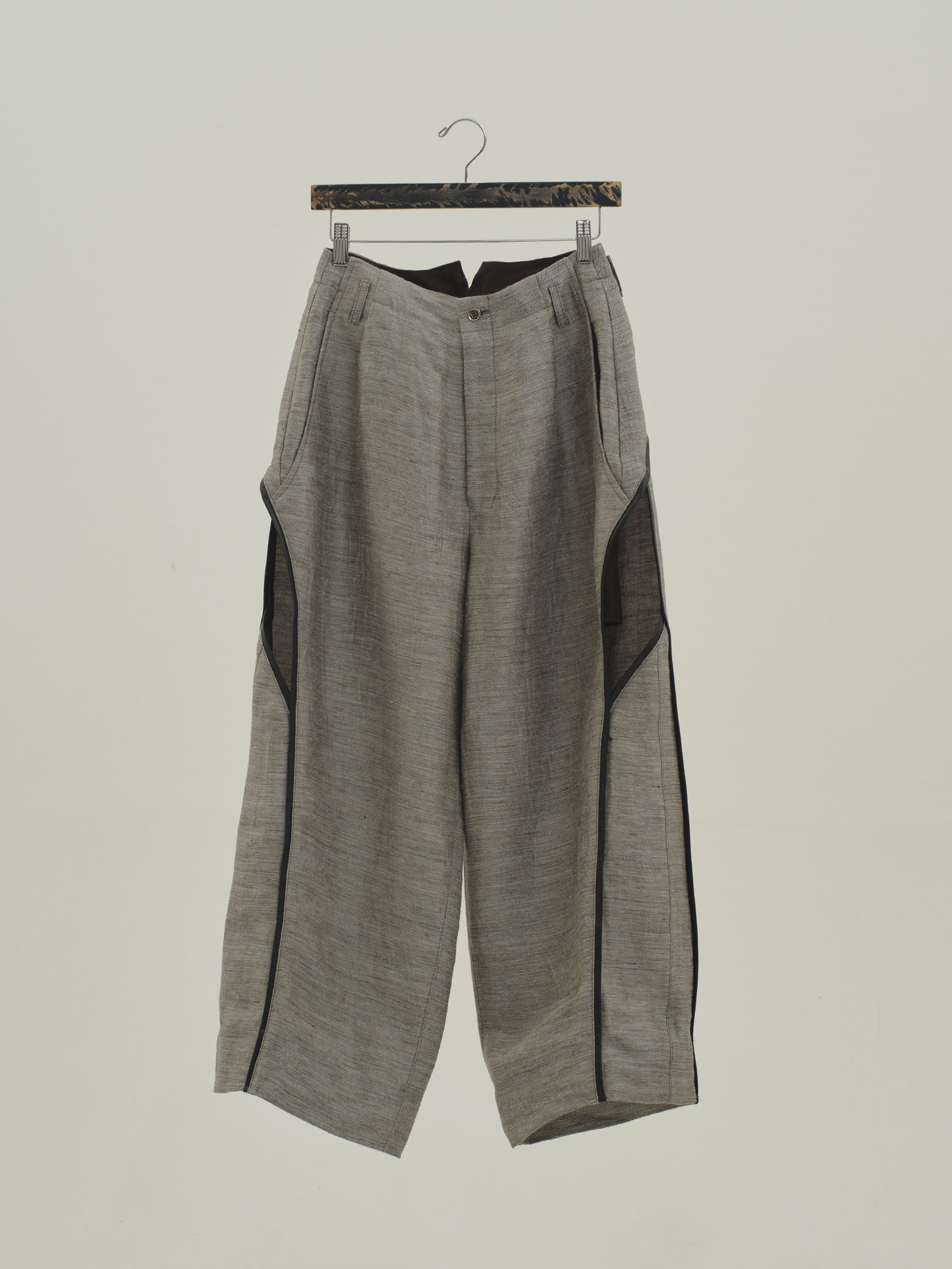 Linen Cupro Slit pants / grey