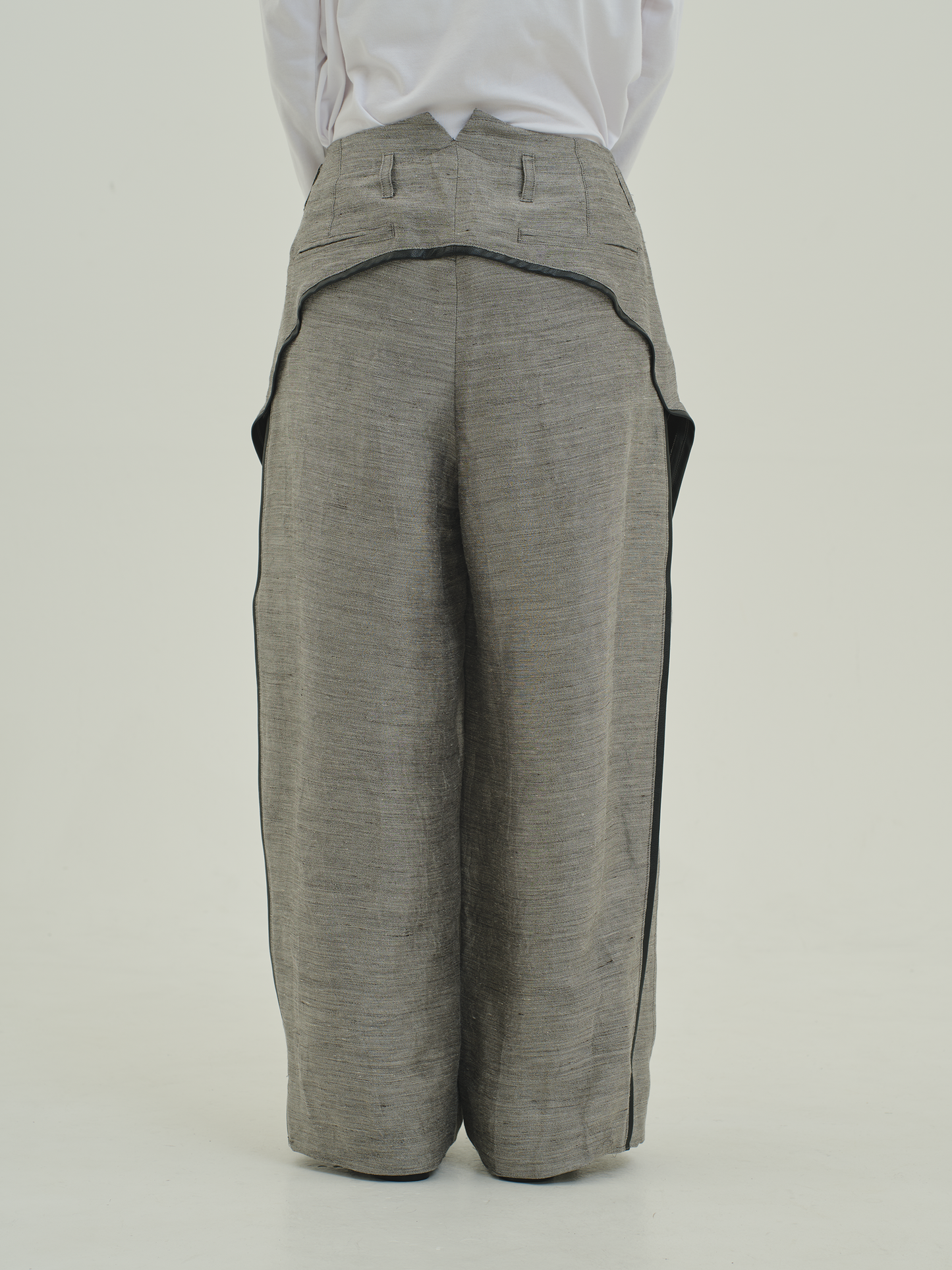 Linen Cupro Slit pants / grey