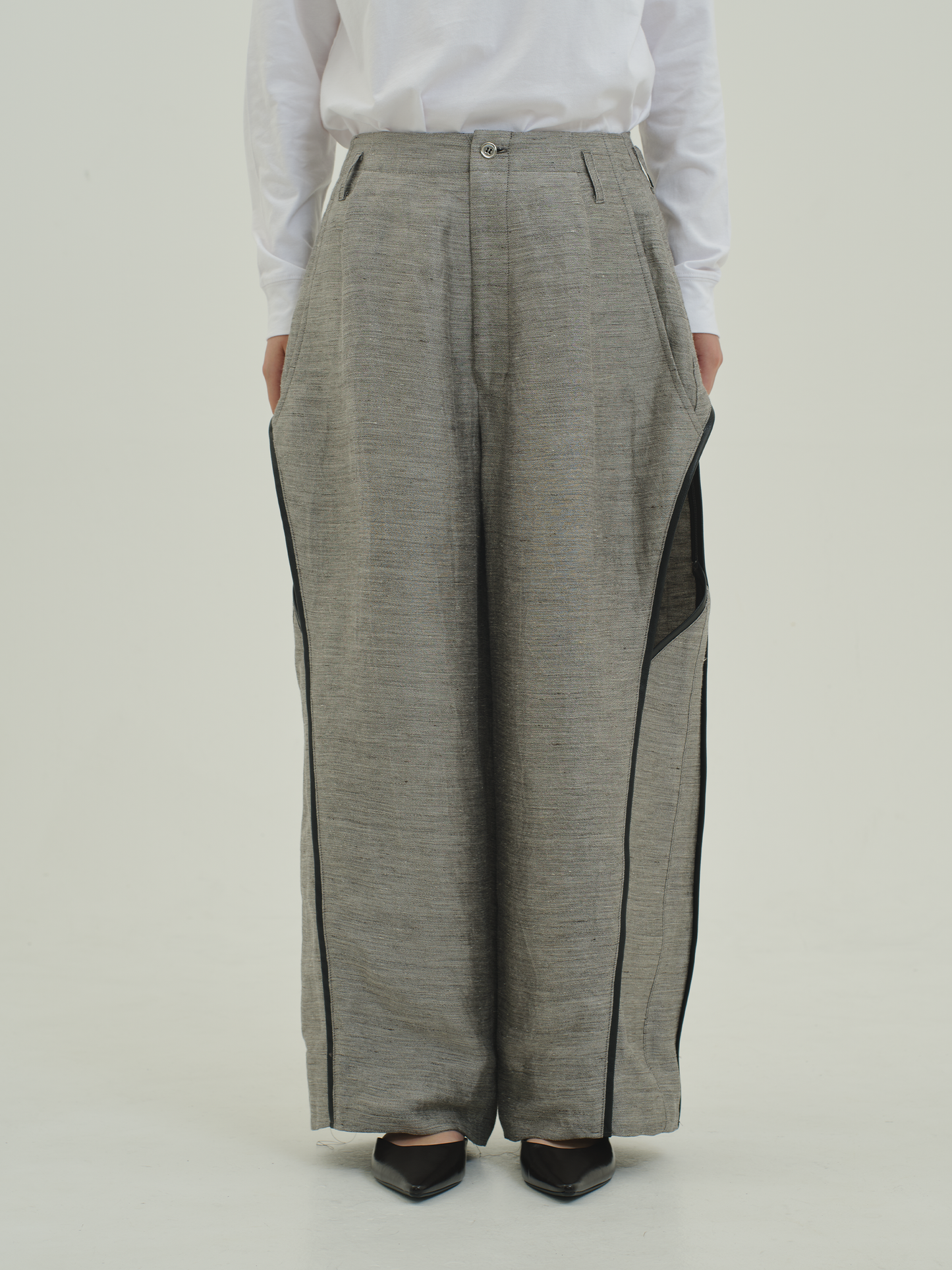 Linen Cupro Slit pants / grey