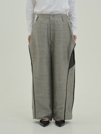Linen Cupro Slit pants / grey
