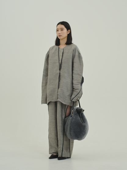 Linen Cupro Slit pants / grey