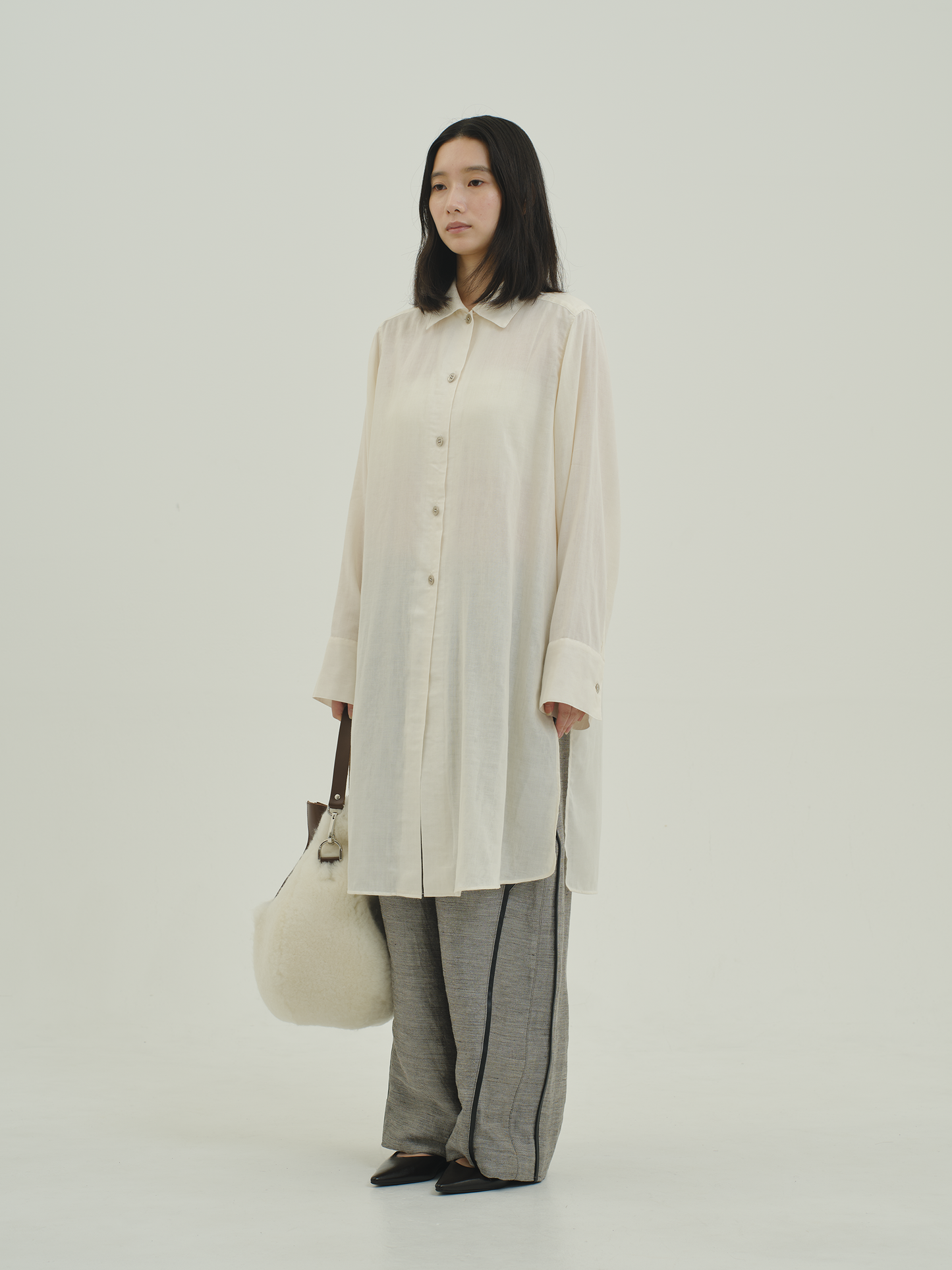 2way Cotton Long Shirt / ecru