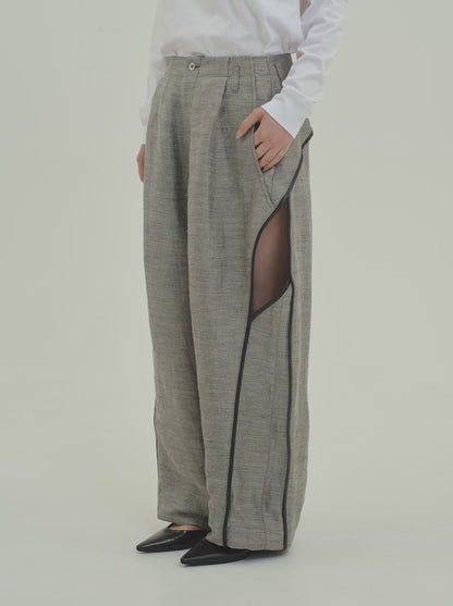 Linen Cupro Slit pants / grey